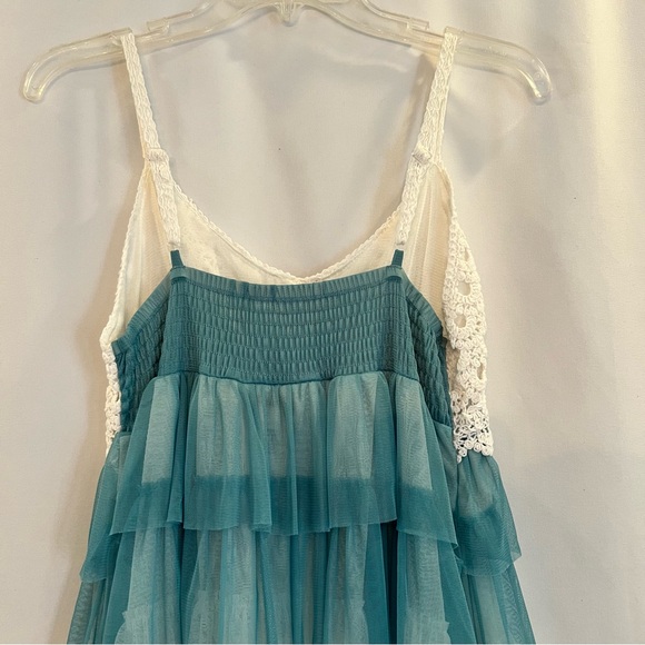 Babydoll Tiered Mini Dress, Cream/Teal/Brown, Size XL - Picture 4 of 7